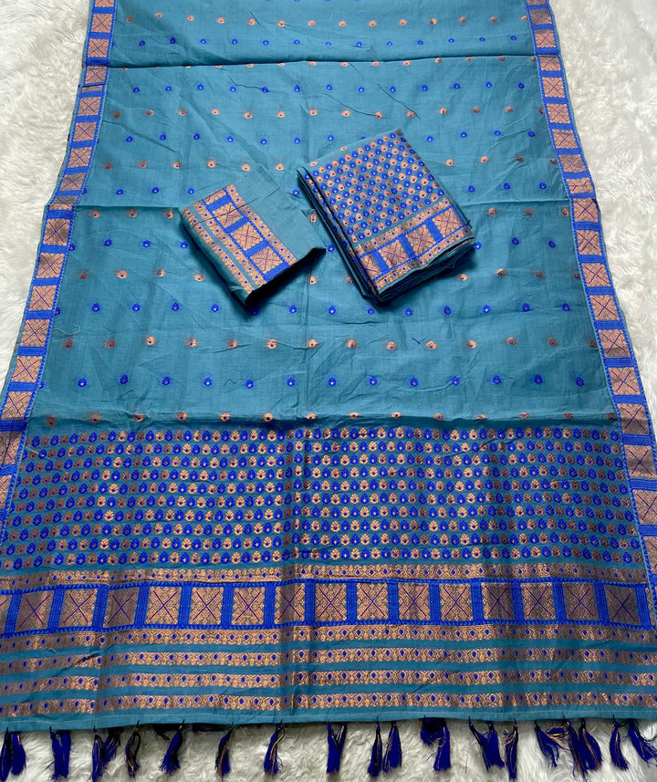 Ready-To-Wear Dhaga & Jari Weaving Work Premium Cotton* Mekhela Sador
