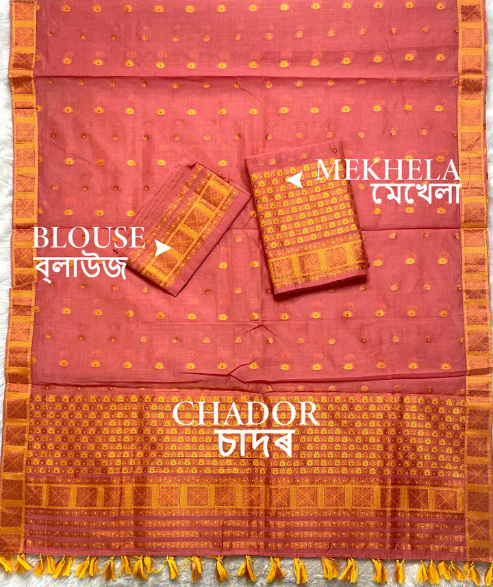 Ready-To-Wear Dhaga & Jari Weaving Work Premium Cotton* Mekhela Sador