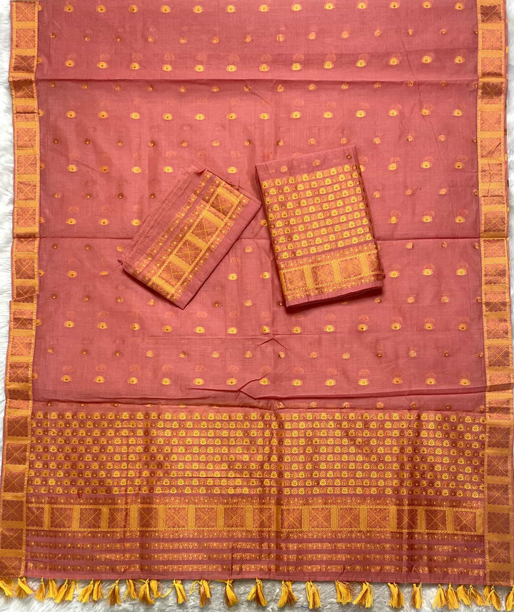 Ready-To-Wear Dhaga & Jari Weaving Work Premium Cotton* Mekhela Sador