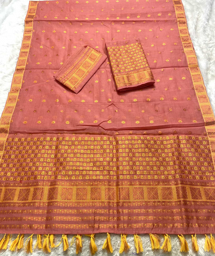 Ready-To-Wear Dhaga & Jari Weaving Work Premium Cotton* Mekhela Sador