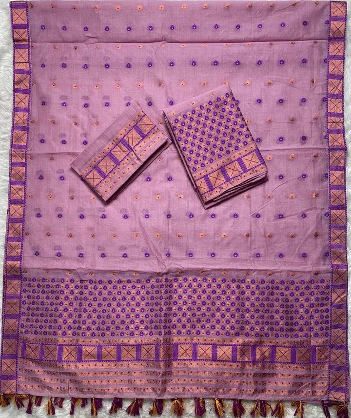 Ready-To-Wear Dhaga & Jari Weaving Work Premium Cotton* Mekhela Sador