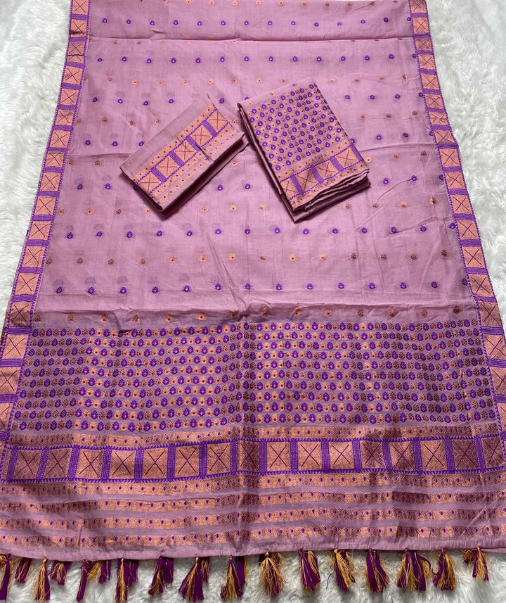 Ready-To-Wear Dhaga & Jari Weaving Work Premium Cotton* Mekhela Sador