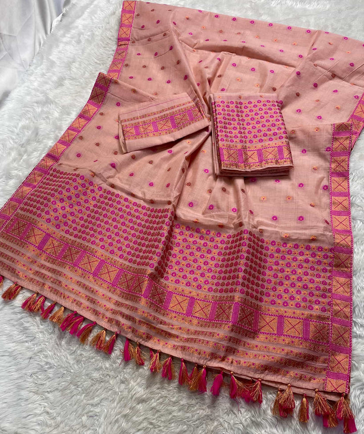 Ready-To-Wear Dhaga & Jari Weaving Work Premium Cotton* Mekhela Sador