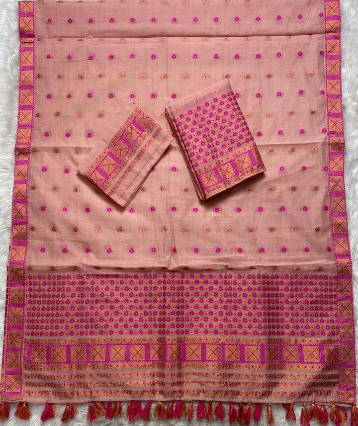Ready-To-Wear Dhaga & Jari Weaving Work Premium Cotton* Mekhela Sador