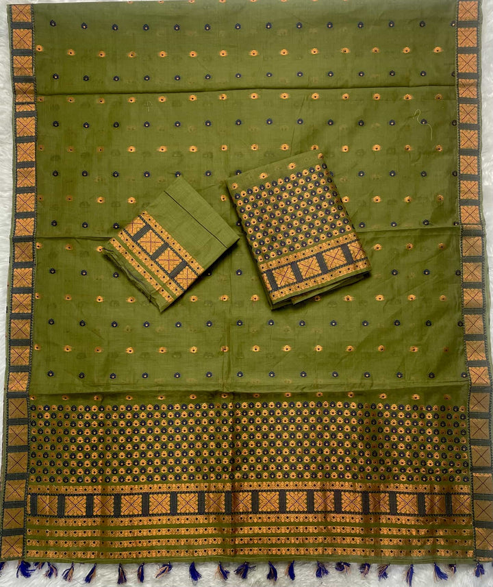 Ready-To-Wear Dhaga & Jari Weaving Work Premium Cotton* Mekhela Sador