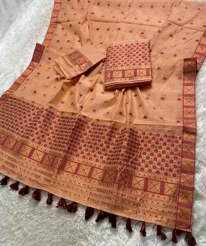 Ready-To-Wear Dhaga & Jari Weaving Work Premium Cotton* Mekhela Sador