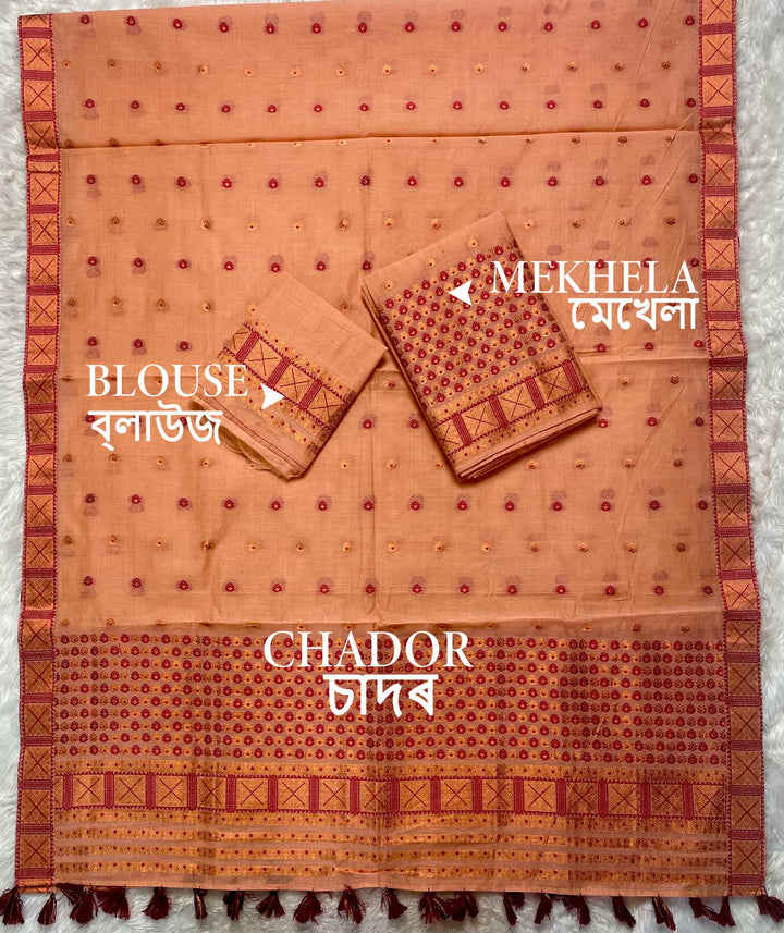 Ready-To-Wear Dhaga & Jari Weaving Work Premium Cotton* Mekhela Sador