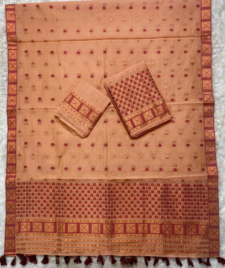 Ready-To-Wear Dhaga & Jari Weaving Work Premium Cotton* Mekhela Sador