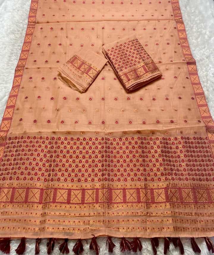 Ready-To-Wear Dhaga & Jari Weaving Work Premium Cotton* Mekhela Sador