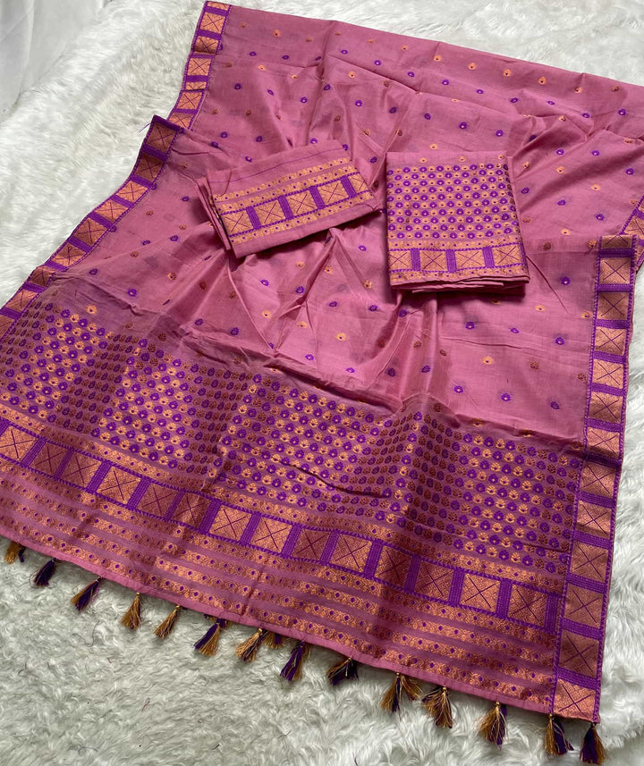 Ready-To-Wear Dhaga & Jari Weaving Work Premium Cotton* Mekhela Sador