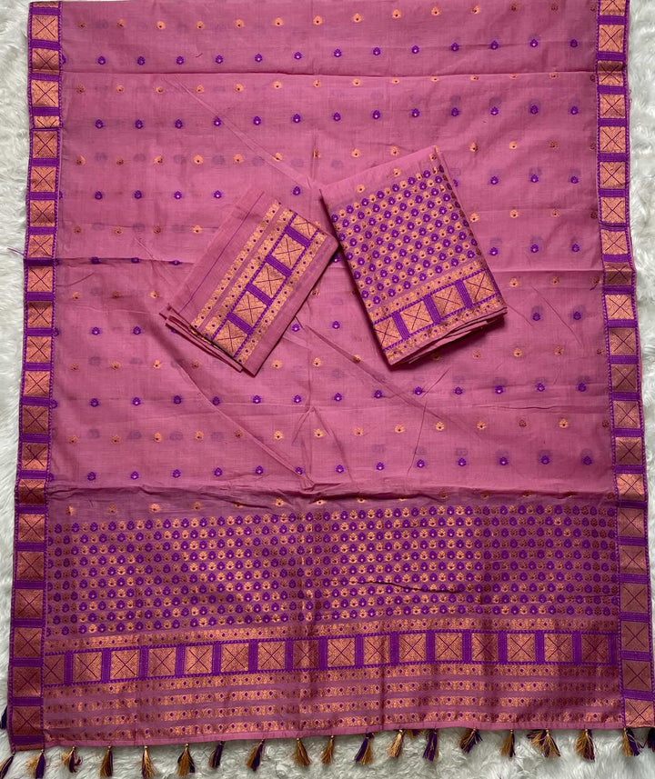 Ready-To-Wear Dhaga & Jari Weaving Work Premium Cotton* Mekhela Sador