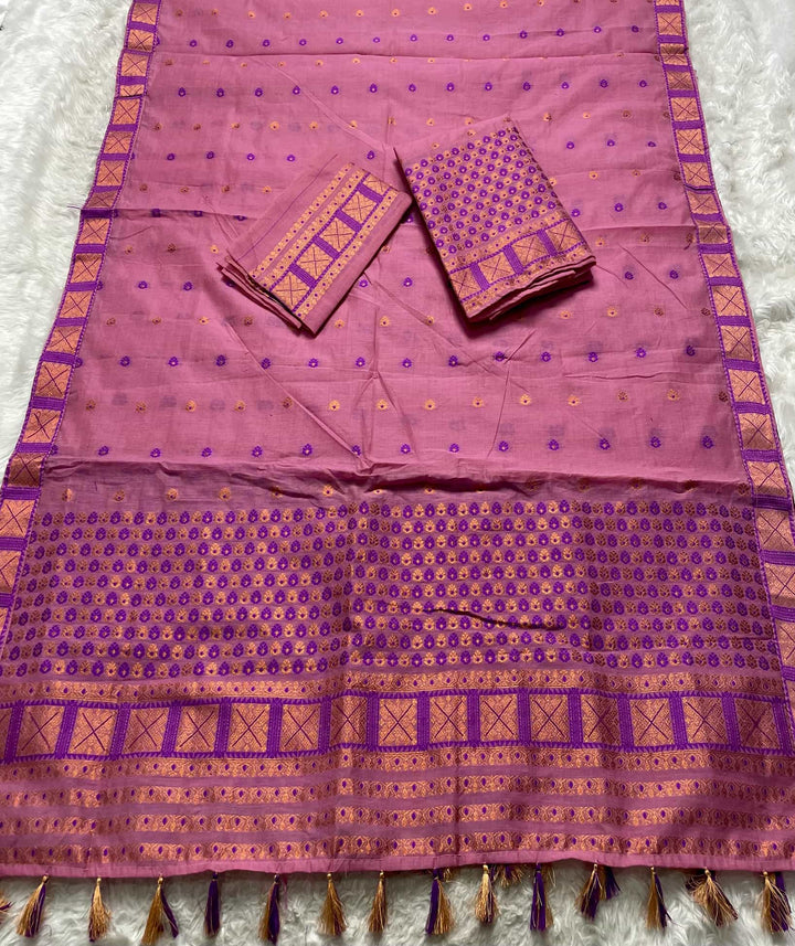 Ready-To-Wear Dhaga & Jari Weaving Work Premium Cotton* Mekhela Sador