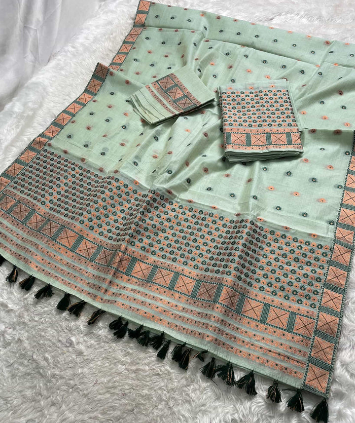 Ready-To-Wear Dhaga & Jari Weaving Work Premium Cotton* Mekhela Sador