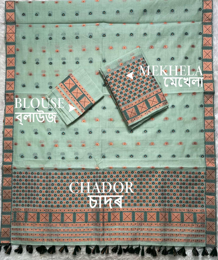 Ready-To-Wear Dhaga & Jari Weaving Work Premium Cotton* Mekhela Sador