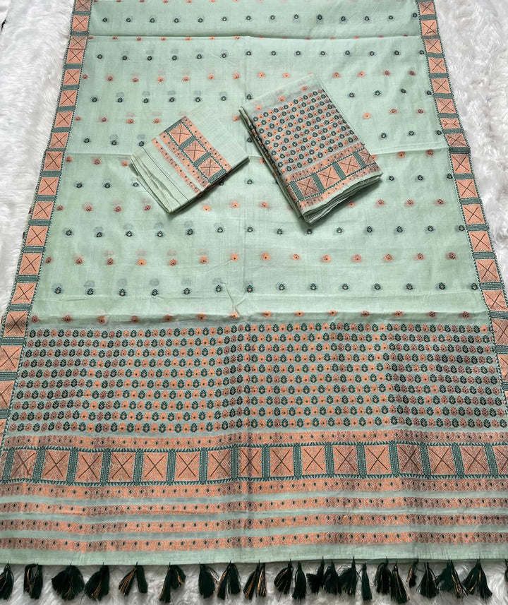Ready-To-Wear Dhaga & Jari Weaving Work Premium Cotton* Mekhela Sador