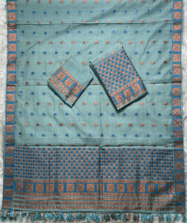Ready-To-Wear Dhaga & Jari Weaving Work Premium Cotton* Mekhela Sador