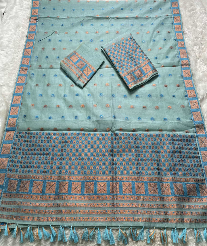 Ready-To-Wear Dhaga & Jari Weaving Work Premium Cotton* Mekhela Sador