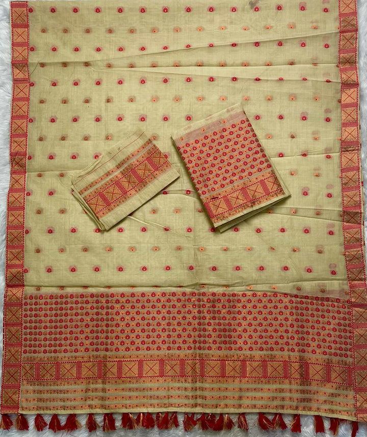 Ready-To-Wear Dhaga & Jari Weaving Work Premium Cotton* Mekhela Sador