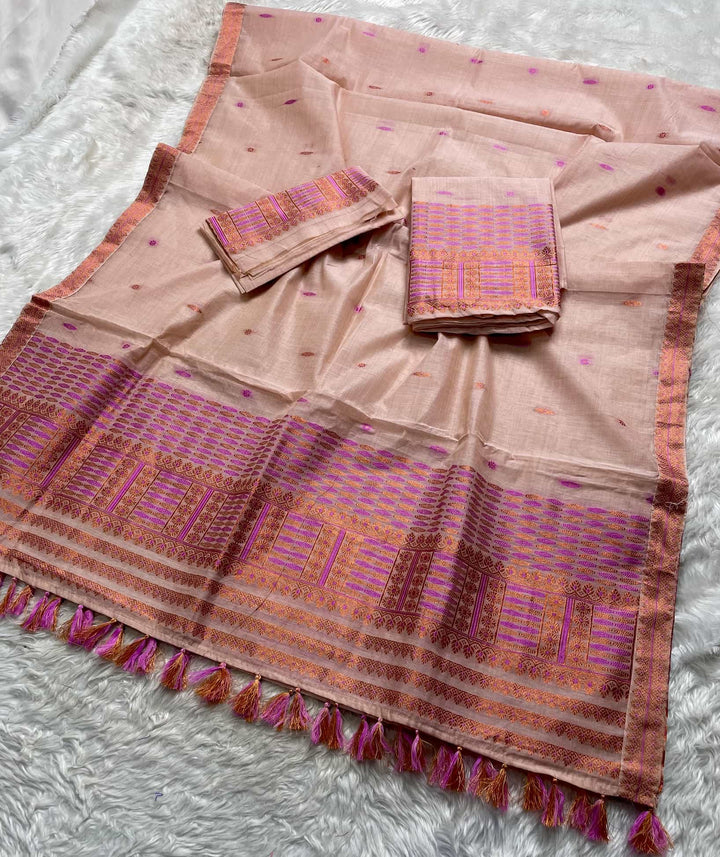 Ready-To-Wear Dhaga & Jari Weaving Work Premium Cotton* Mekhela Sador
