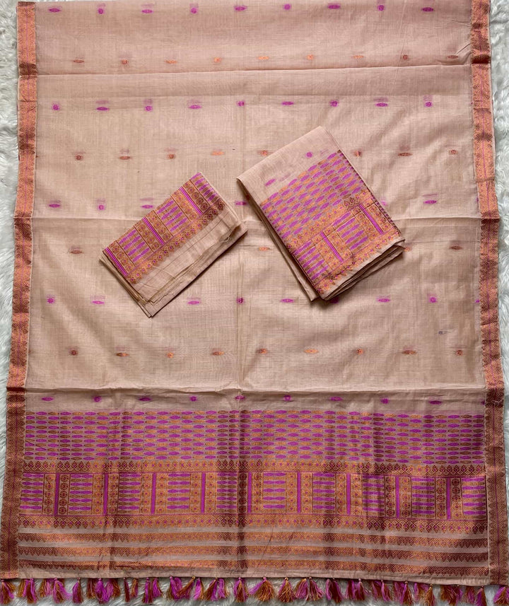 Ready-To-Wear Dhaga & Jari Weaving Work Premium Cotton* Mekhela Sador