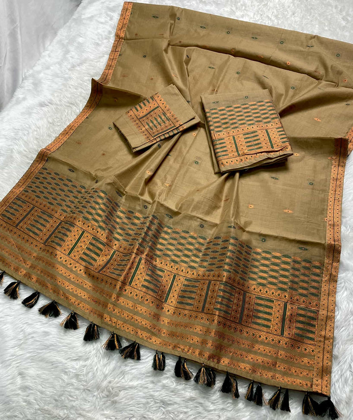 Ready-To-Wear Dhaga & Jari Weaving Work Premium Cotton* Mekhela Sador