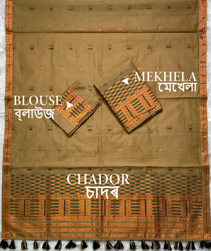 Ready-To-Wear Dhaga & Jari Weaving Work Premium Cotton* Mekhela Sador