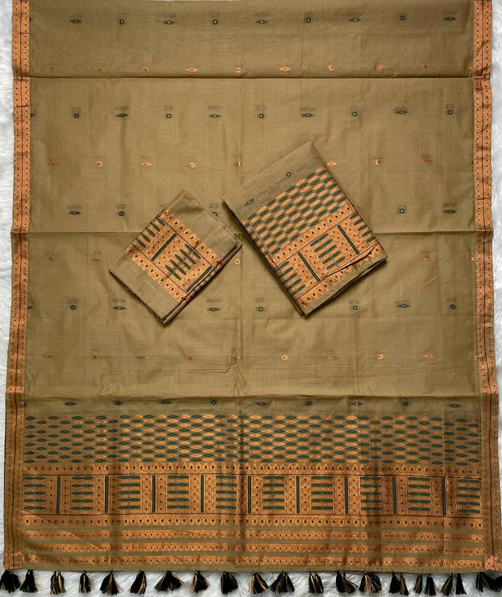 Ready-To-Wear Dhaga & Jari Weaving Work Premium Cotton* Mekhela Sador