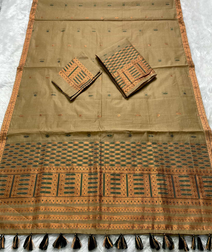 Ready-To-Wear Dhaga & Jari Weaving Work Premium Cotton* Mekhela Sador