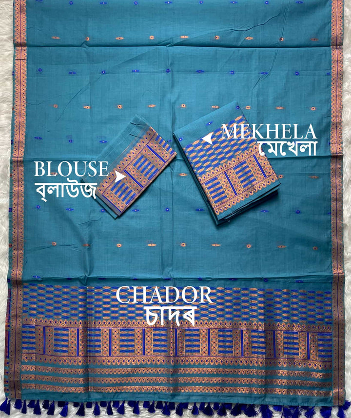 Ready-To-Wear Dhaga & Jari Weaving Work Premium Cotton* Mekhela Sador