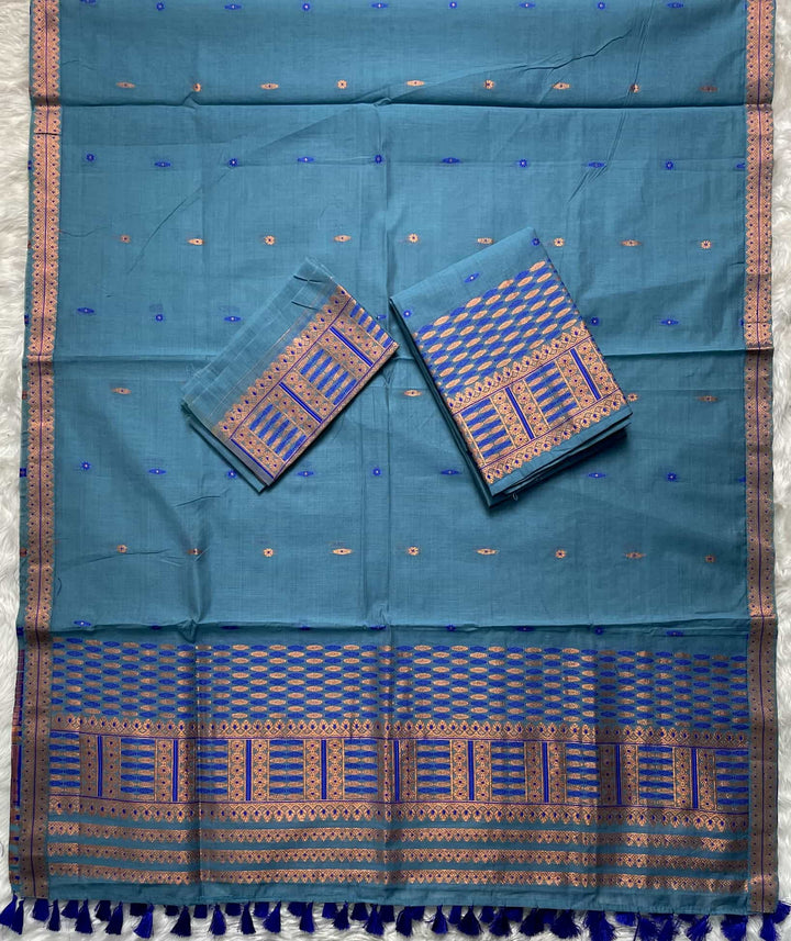 Ready-To-Wear Dhaga & Jari Weaving Work Premium Cotton* Mekhela Sador