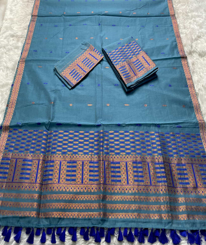 Ready-To-Wear Dhaga & Jari Weaving Work Premium Cotton* Mekhela Sador
