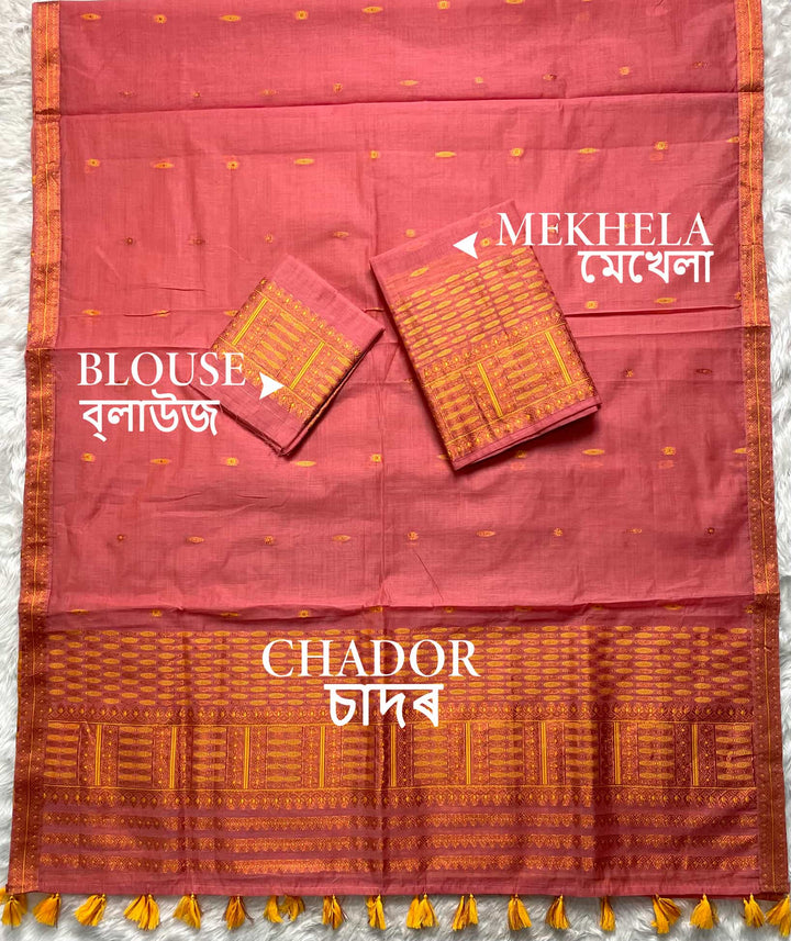 Ready-To-Wear Dhaga & Jari Weaving Work Premium Cotton* Mekhela Sador