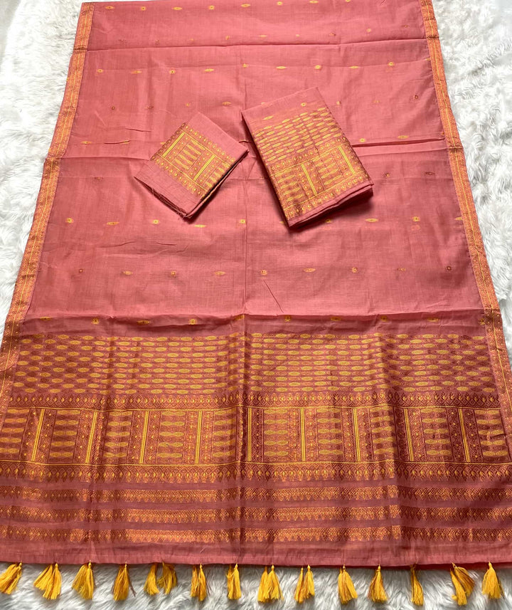 Ready-To-Wear Dhaga & Jari Weaving Work Premium Cotton* Mekhela Sador