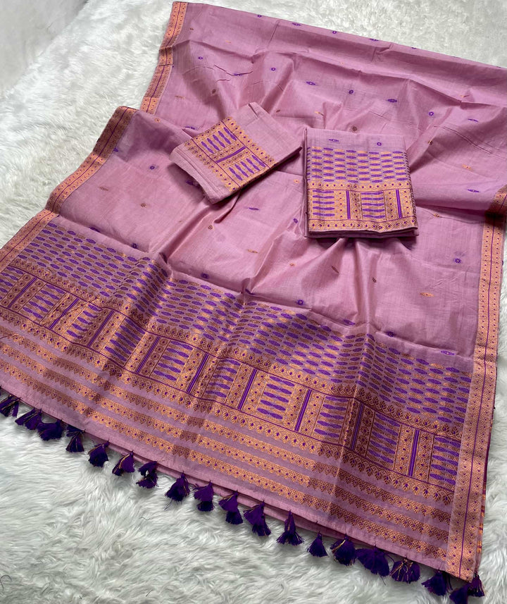 Ready-To-Wear Dhaga & Jari Weaving Work Premium Cotton* Mekhela Sador