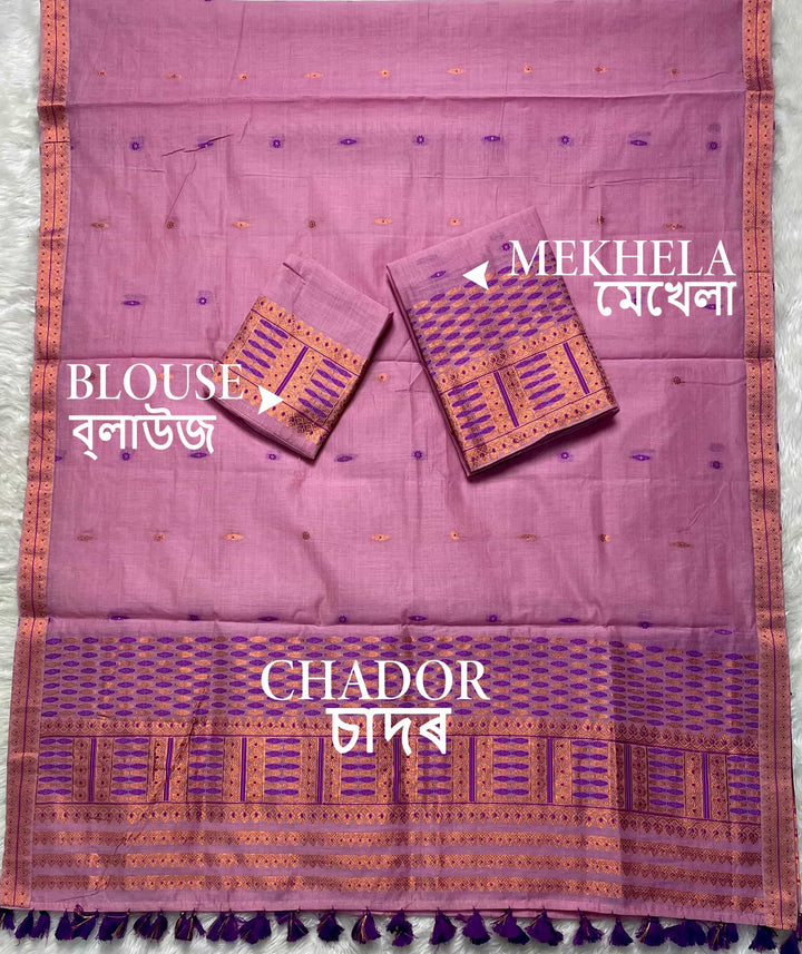 Ready-To-Wear Dhaga & Jari Weaving Work Premium Cotton* Mekhela Sador