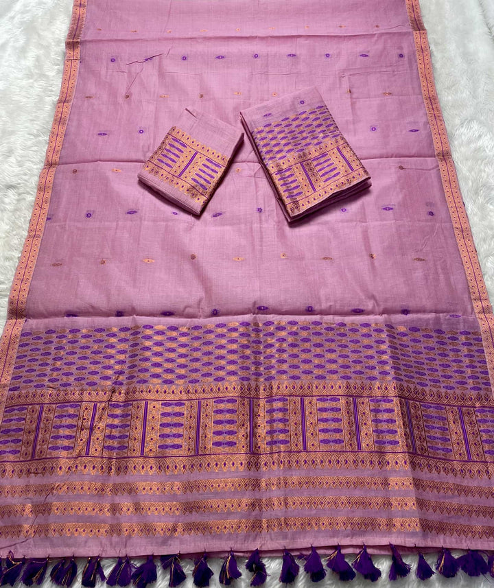 Ready-To-Wear Dhaga & Jari Weaving Work Premium Cotton* Mekhela Sador