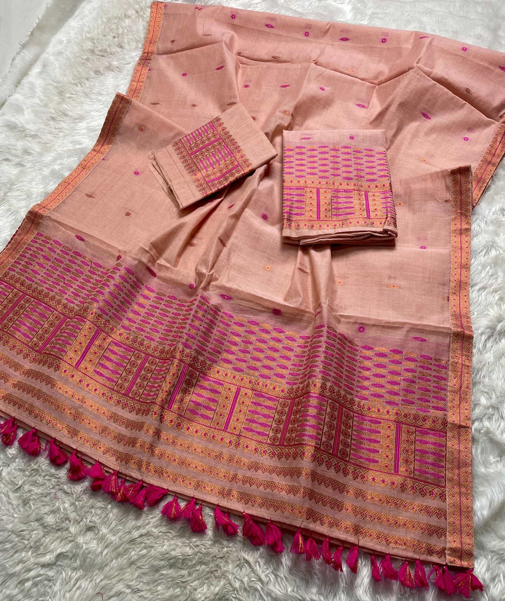 Ready-To-Wear Dhaga & Jari Weaving Work Premium Cotton* Mekhela Sador