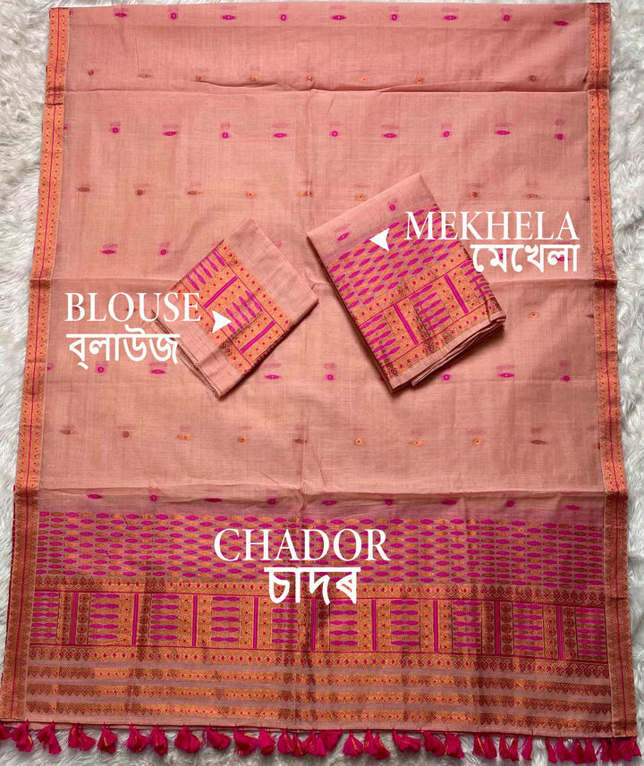 Ready-To-Wear Dhaga & Jari Weaving Work Premium Cotton* Mekhela Sador