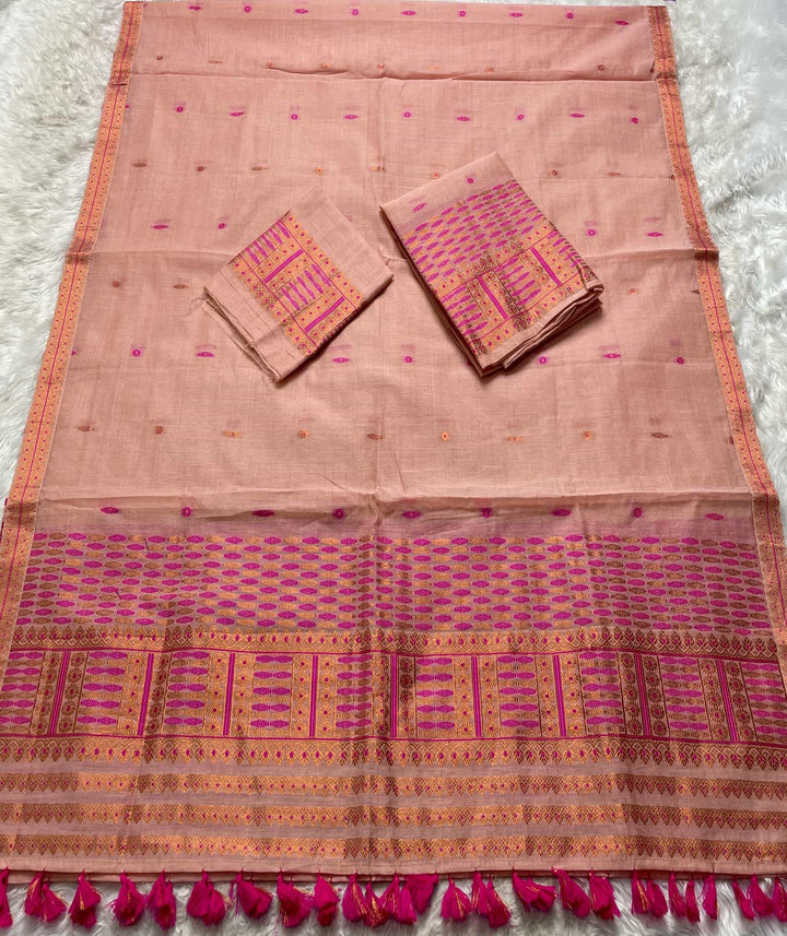 Ready-To-Wear Dhaga & Jari Weaving Work Premium Cotton* Mekhela Sador