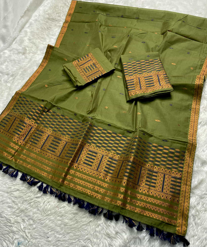 Ready-To-Wear Dhaga & Jari Weaving Work Premium Cotton* Mekhela Sador