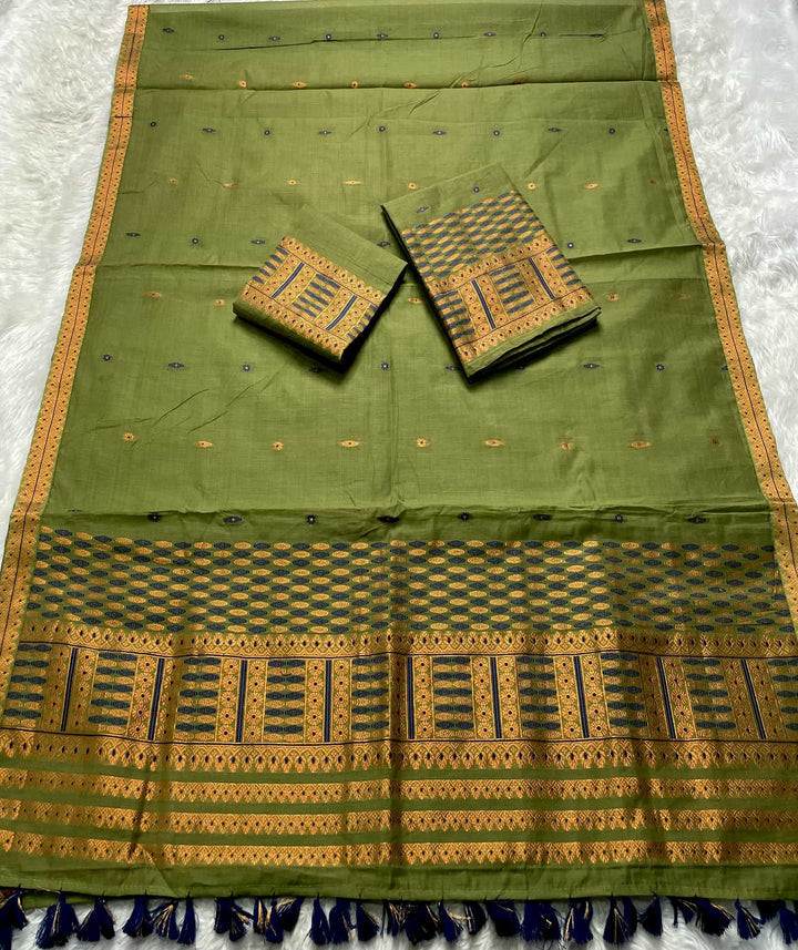 Ready-To-Wear Dhaga & Jari Weaving Work Premium Cotton* Mekhela Sador