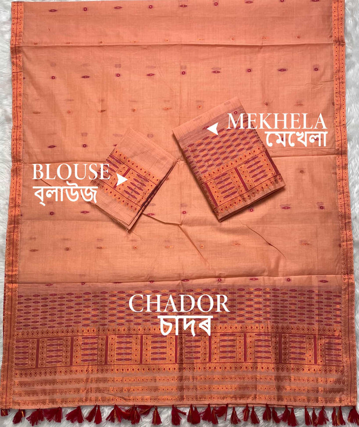 Ready-To-Wear Dhaga & Jari Weaving Work Premium Cotton* Mekhela Sador