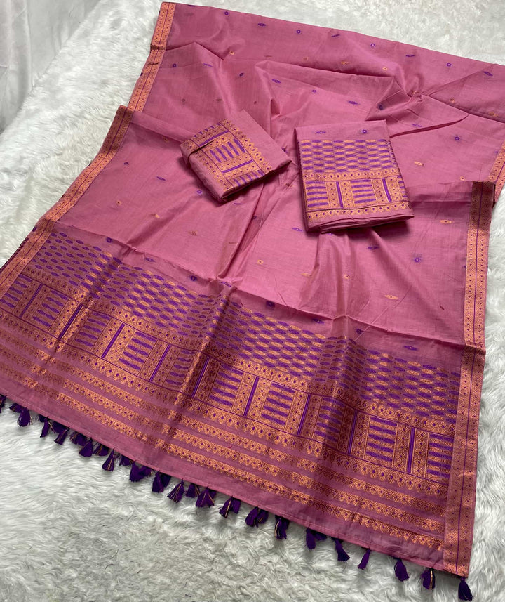 Ready-To-Wear Dhaga & Jari Weaving Work Premium Cotton* Mekhela Sador