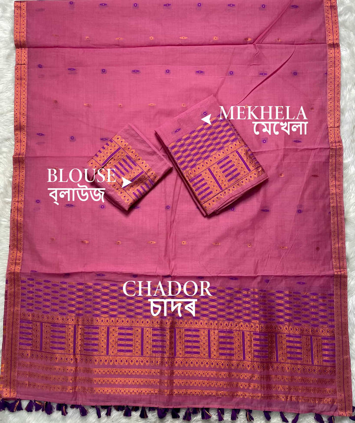 Ready-To-Wear Dhaga & Jari Weaving Work Premium Cotton* Mekhela Sador