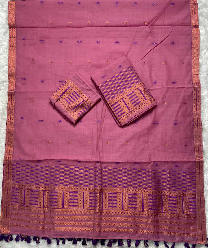 Ready-To-Wear Dhaga & Jari Weaving Work Premium Cotton* Mekhela Sador