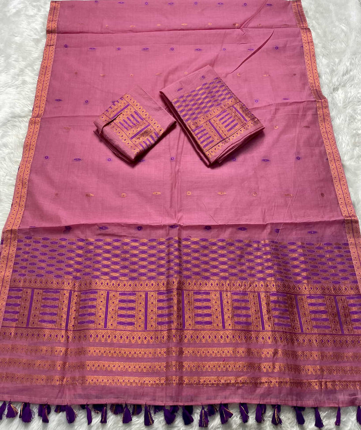Ready-To-Wear Dhaga & Jari Weaving Work Premium Cotton* Mekhela Sador