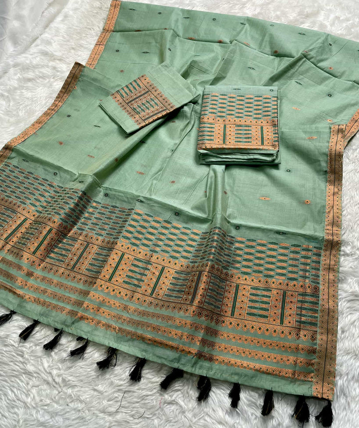 Ready-To-Wear Dhaga & Jari Weaving Work Premium Cotton* Mekhela Sador