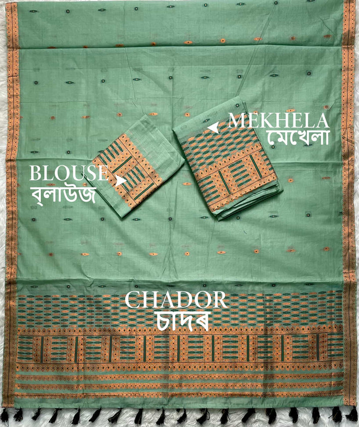 Ready-To-Wear Dhaga & Jari Weaving Work Premium Cotton* Mekhela Sador