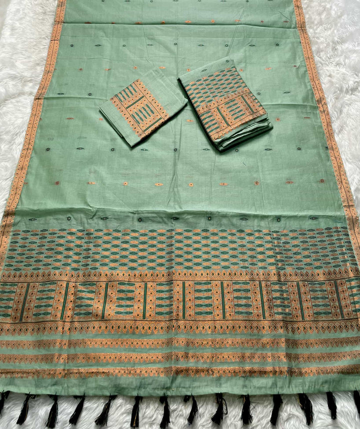 Ready-To-Wear Dhaga & Jari Weaving Work Premium Cotton* Mekhela Sador