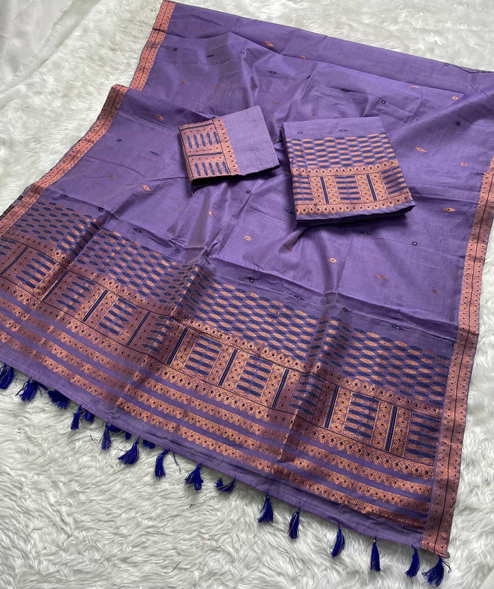 Ready-To-Wear Dhaga & Jari Weaving Work Premium Cotton* Mekhela Sador